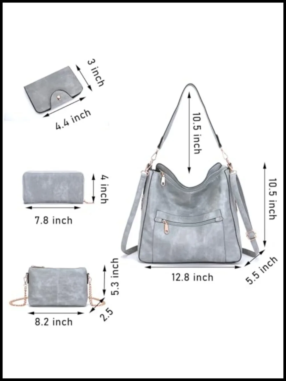 4Pcs Large Crossbody Hobo Bag Set With Matching Wallet Faux Leather Tote